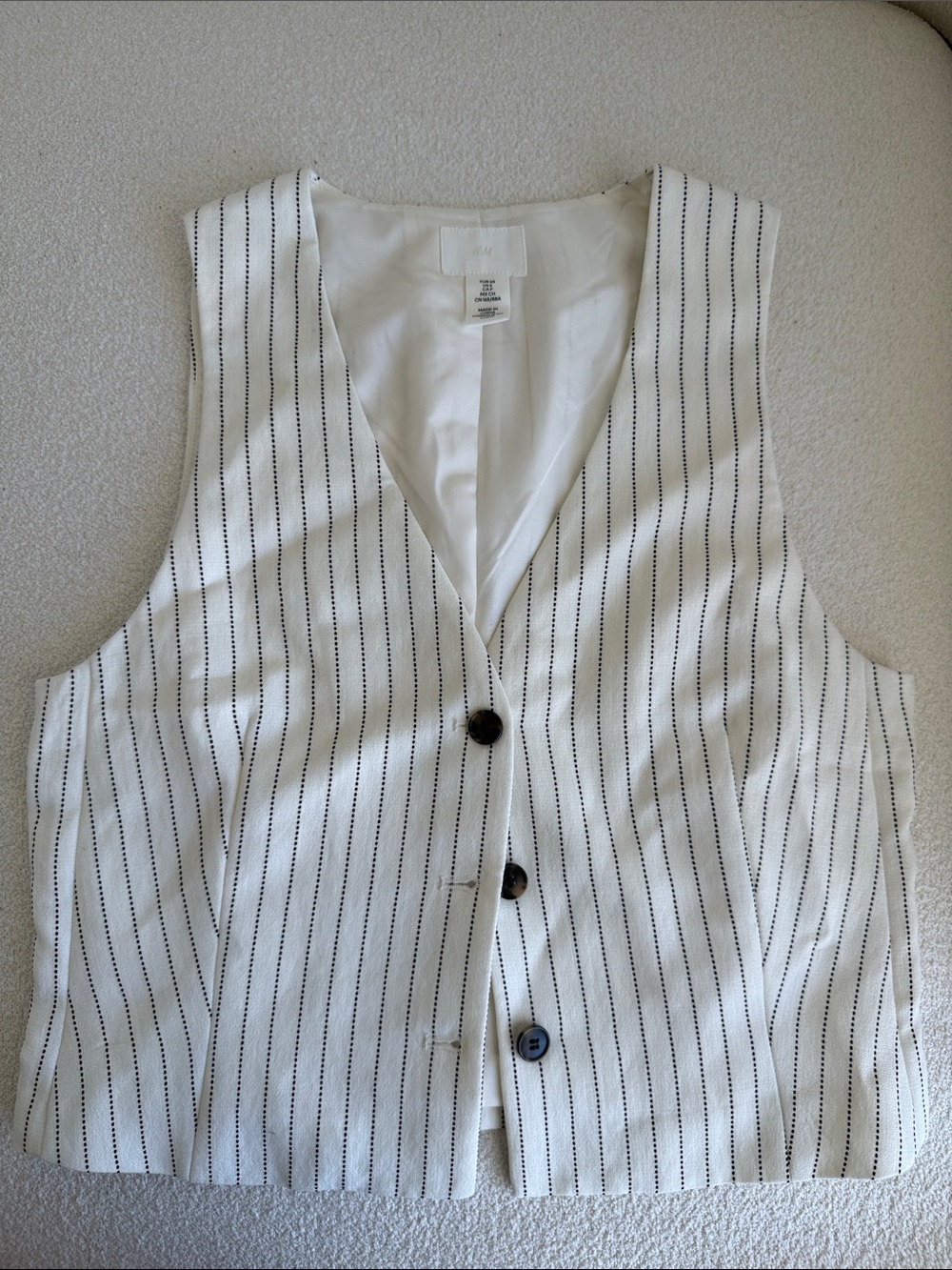 H&M White Pinstripe V-Neck Button Vest